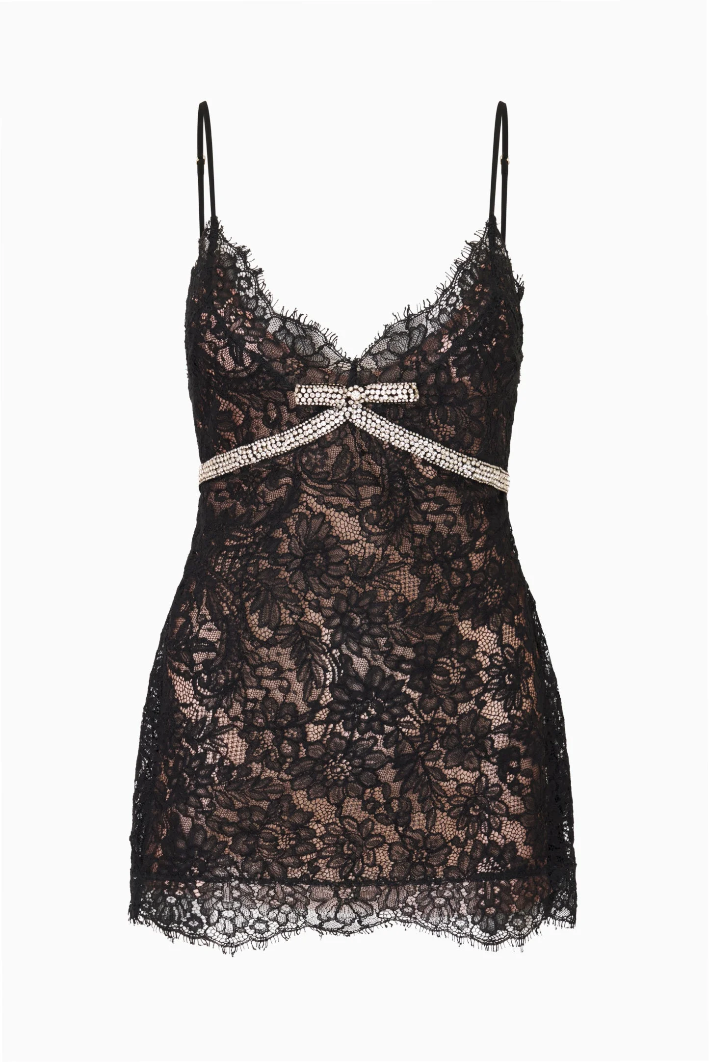 Eviara Lace Mini Dress with Crystal Bow - 1
