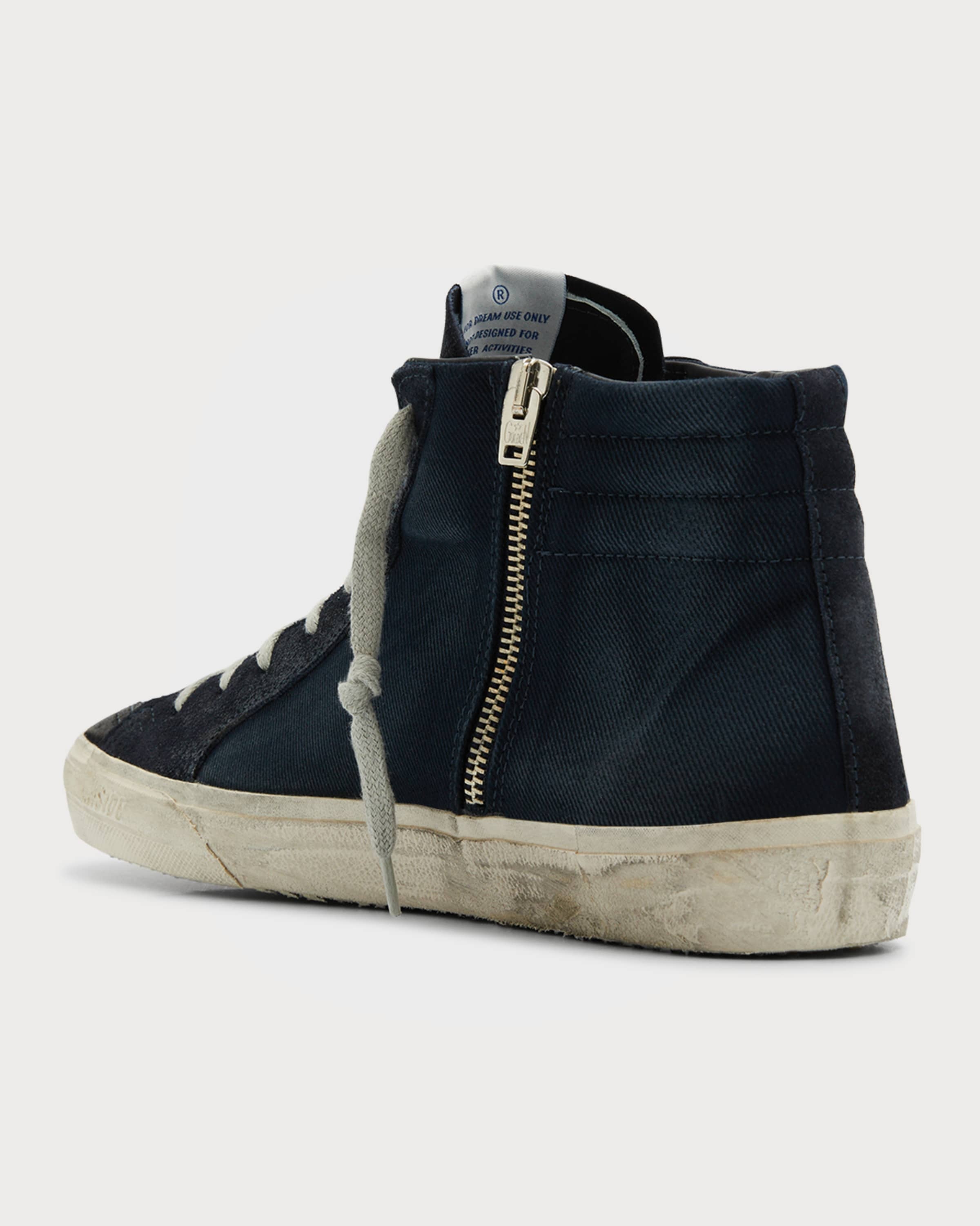 Men's Distressed Denim & Leather High-Top Sneakers - 4