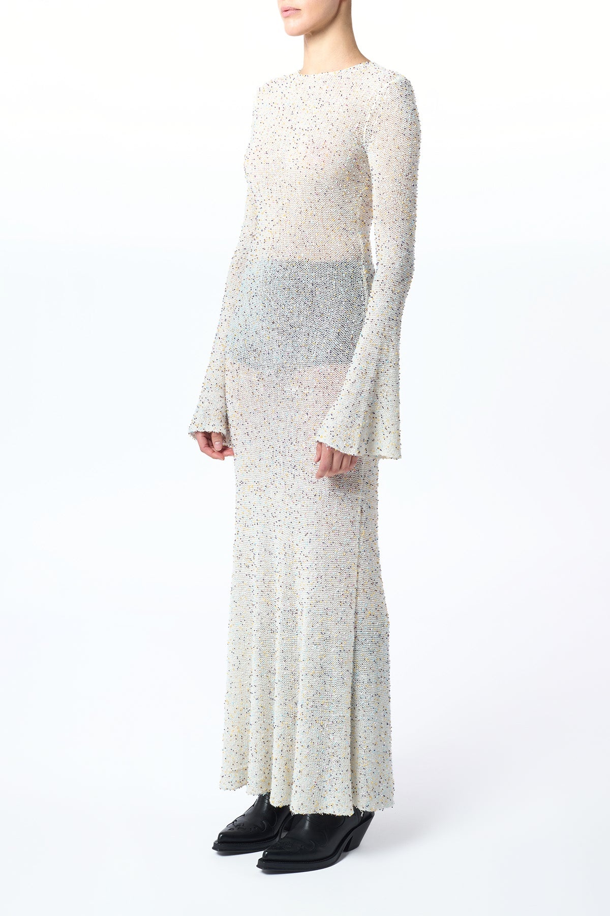 Chandra Knit Maxi Dress in Ivory Multi Beaded Cashmere - 5