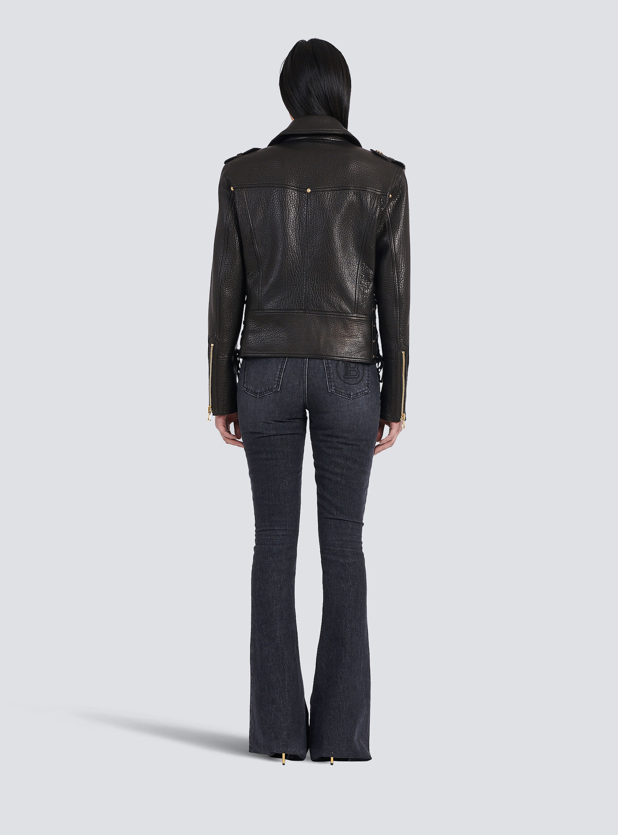 Leather lace-up jacket - 4