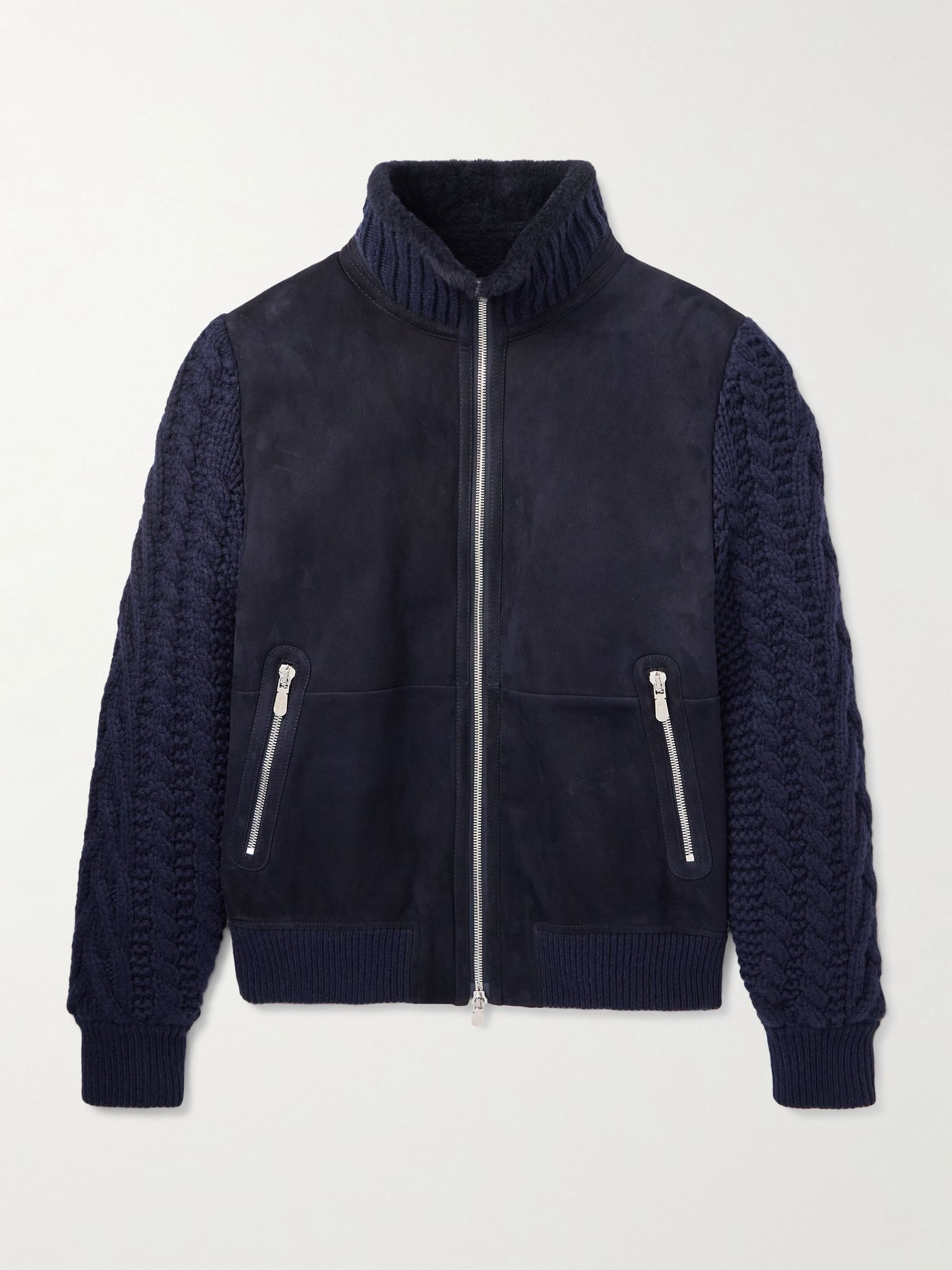 Shearling and Cable-Knit Cashmere Jacket Blue - 1