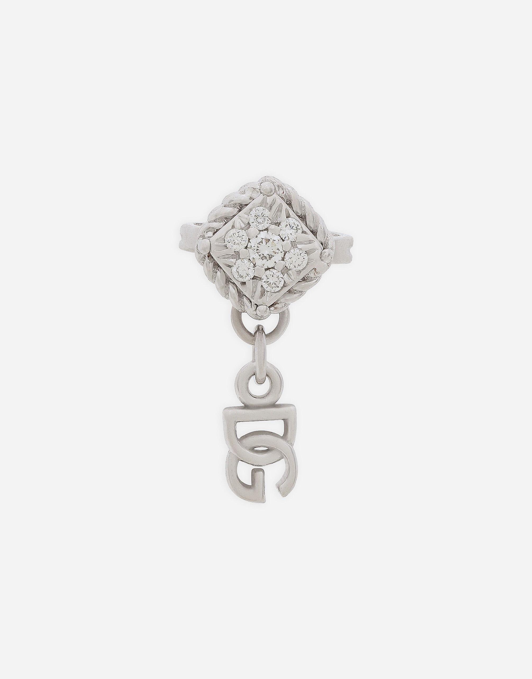 Single earring in white gold 18kt with diamonds pavé - 1