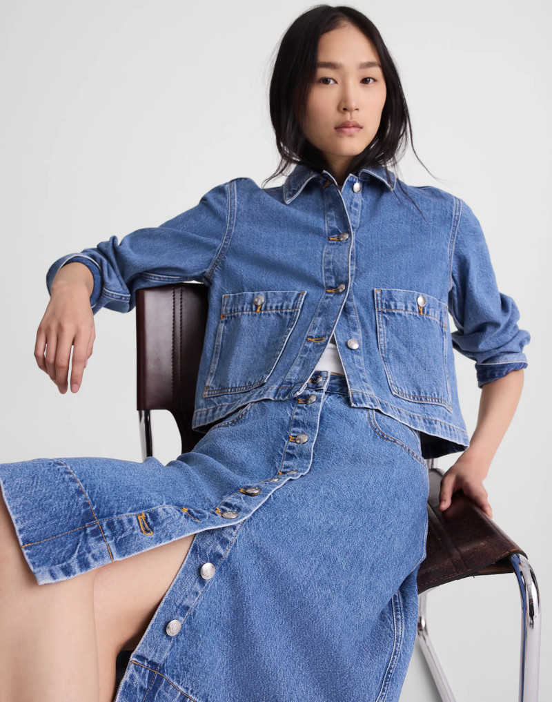 Denim Button-Front A-Line Midi Skirt 6
