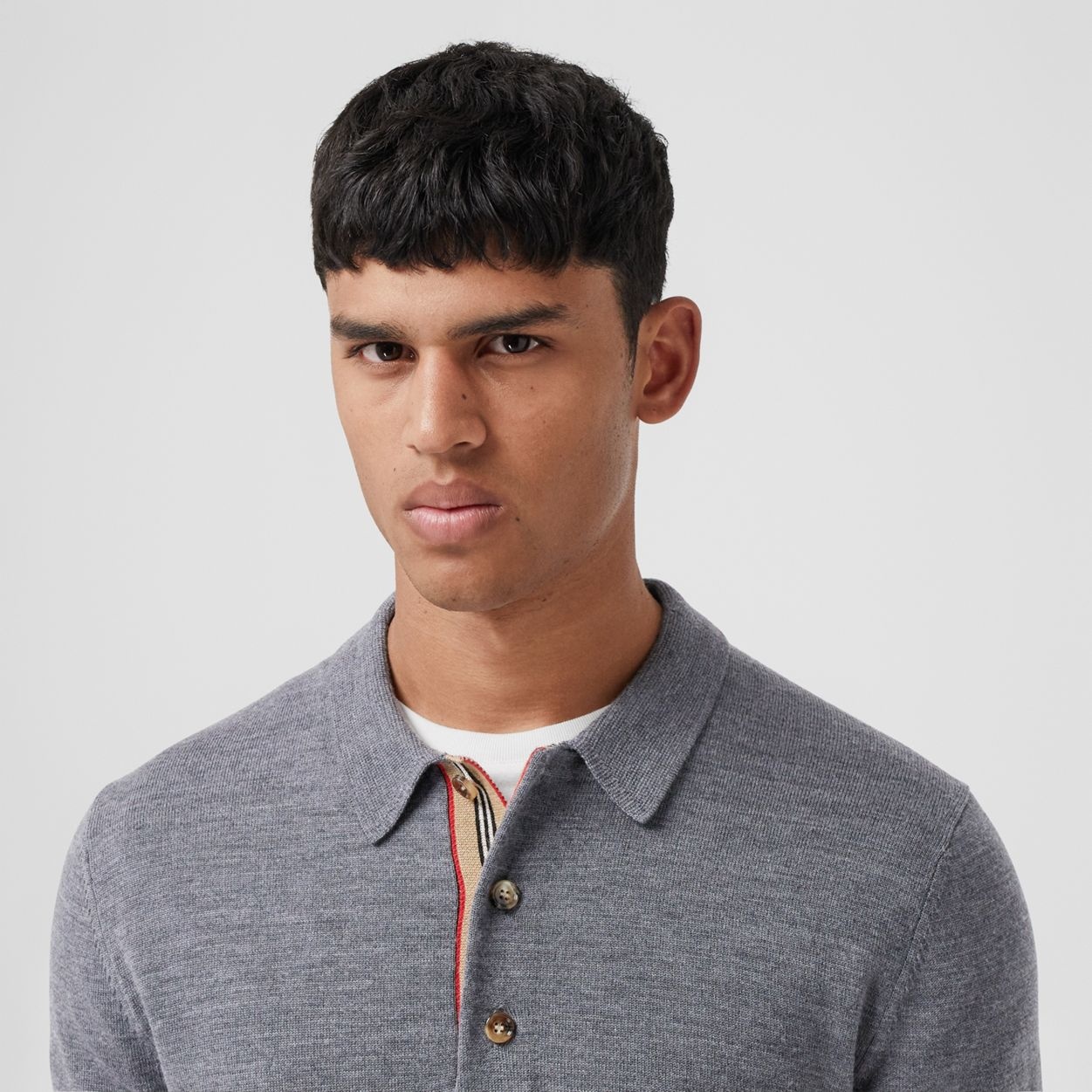 Long-sleeve Icon Stripe Detail Merino Wool Polo Shirt - 3