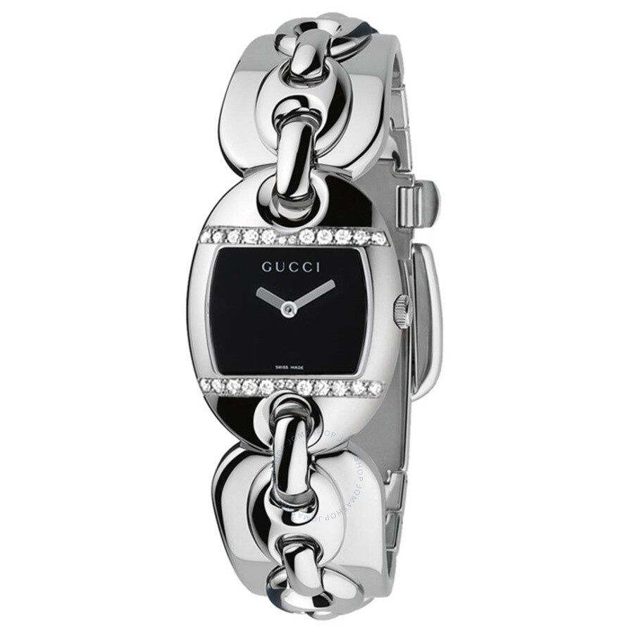 Gucci Marina Chain Quartz Diamond Black Dial Ladies Watch YA121507 - 1