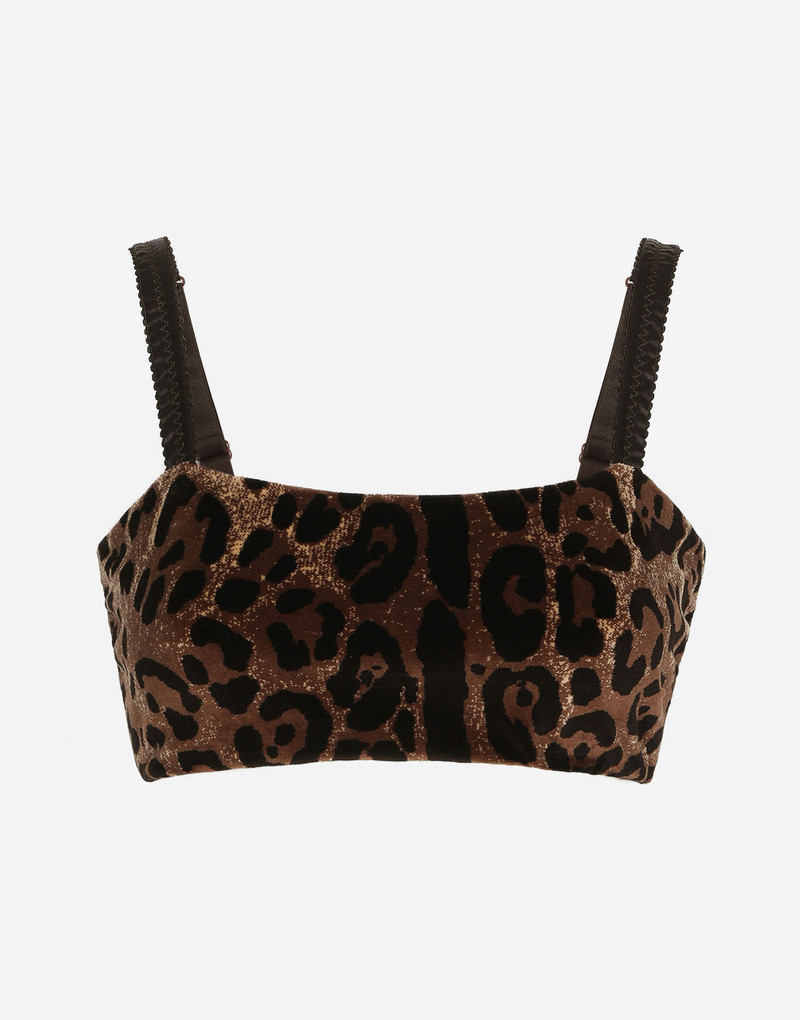Chenille crop top with jacquard leopard design 1