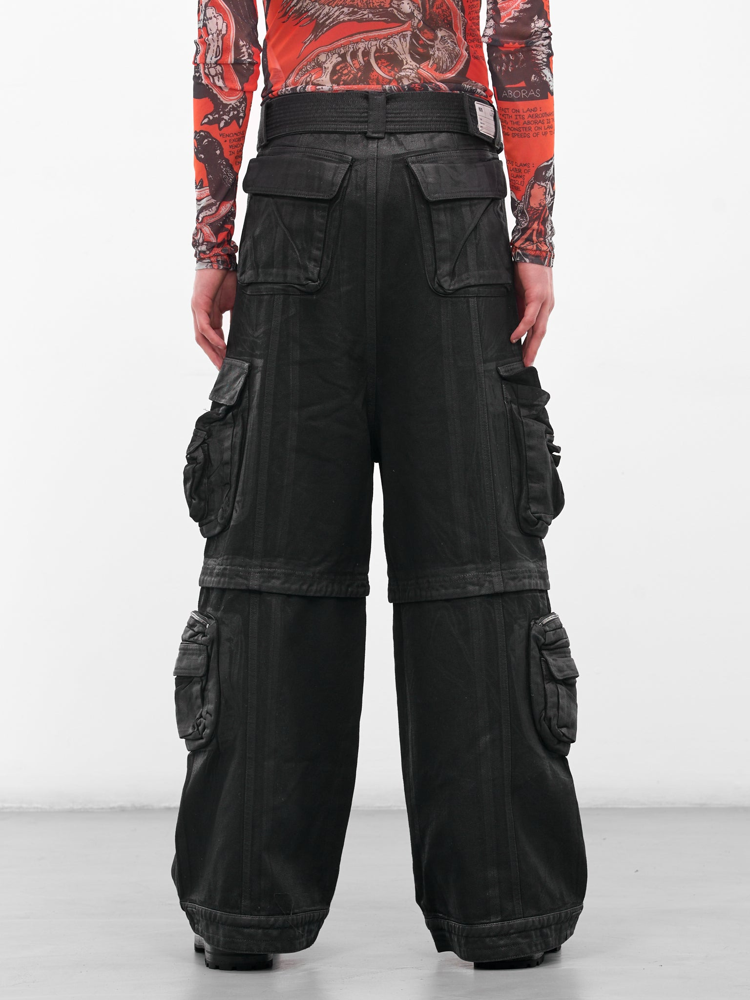 Black Coated Denim Cargo Jeans - 3