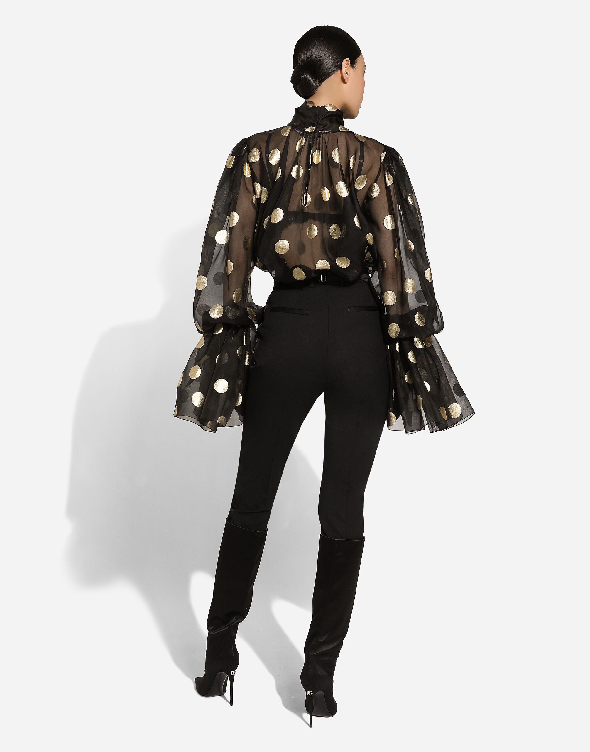 Silk organza jacquard blouse with polka-dot design and pussy-bow - 3