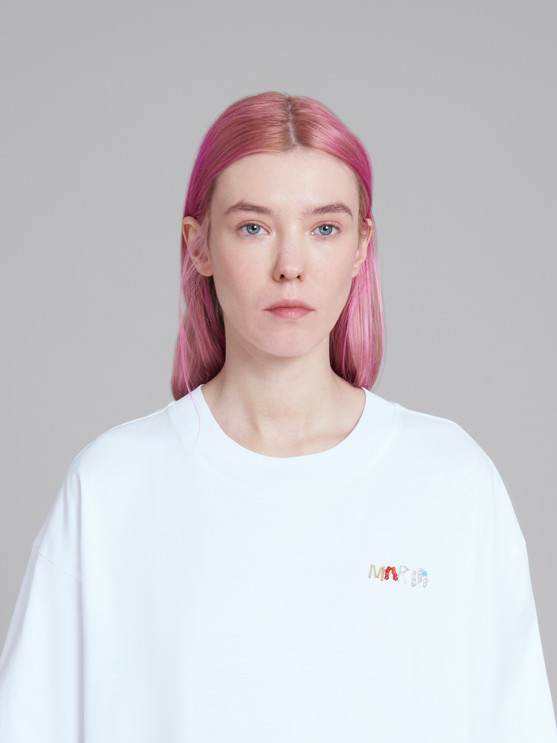 WHITE JERSEY T-SHIRT WITH BEADED MARNI LETTERING - 4