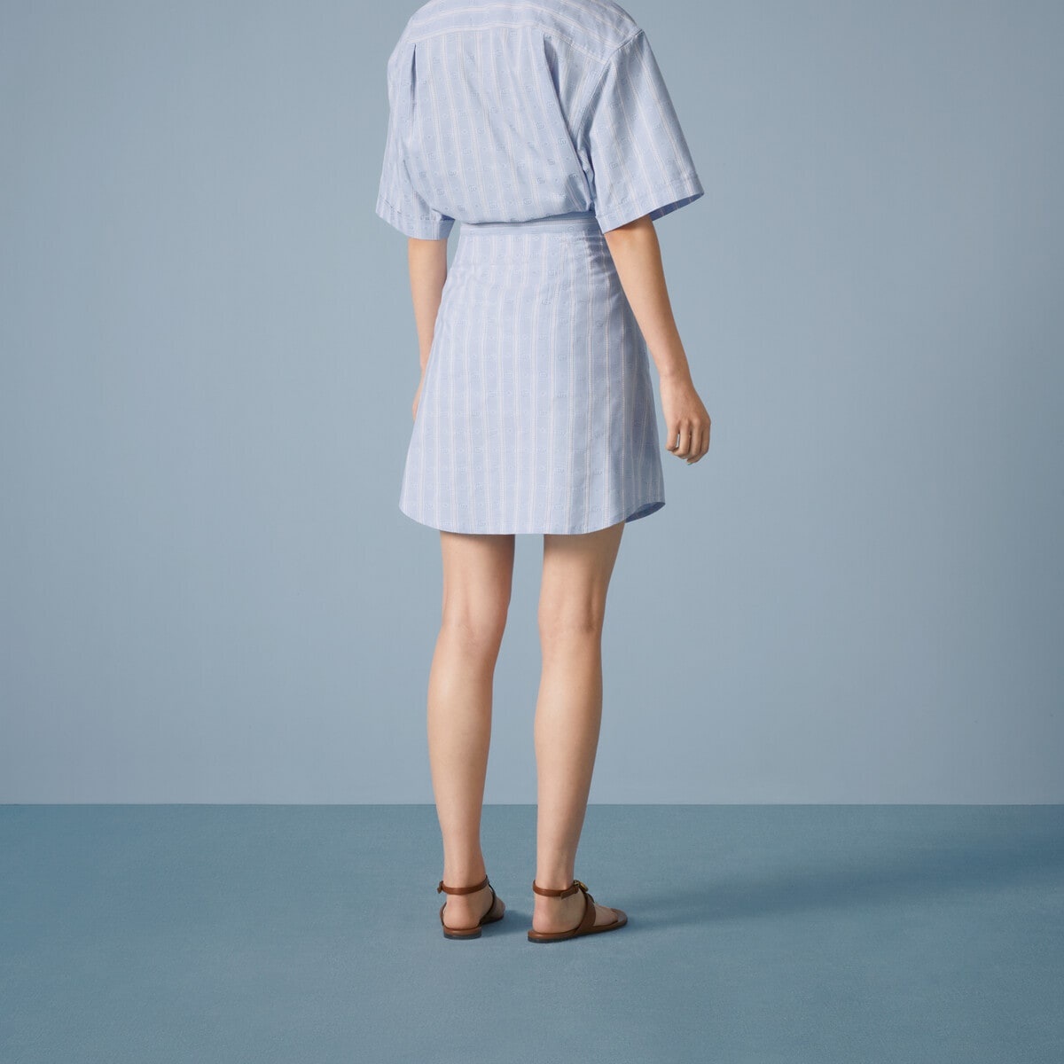 Double G flower striped cotton skirt - 6