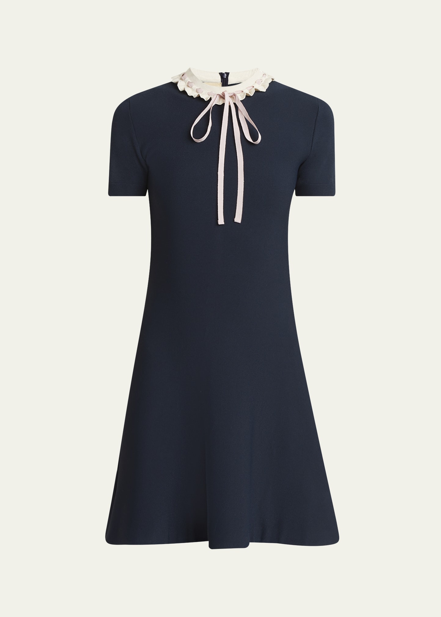 Ribbon Ruffle-Trim Knit Mini Dress - 1