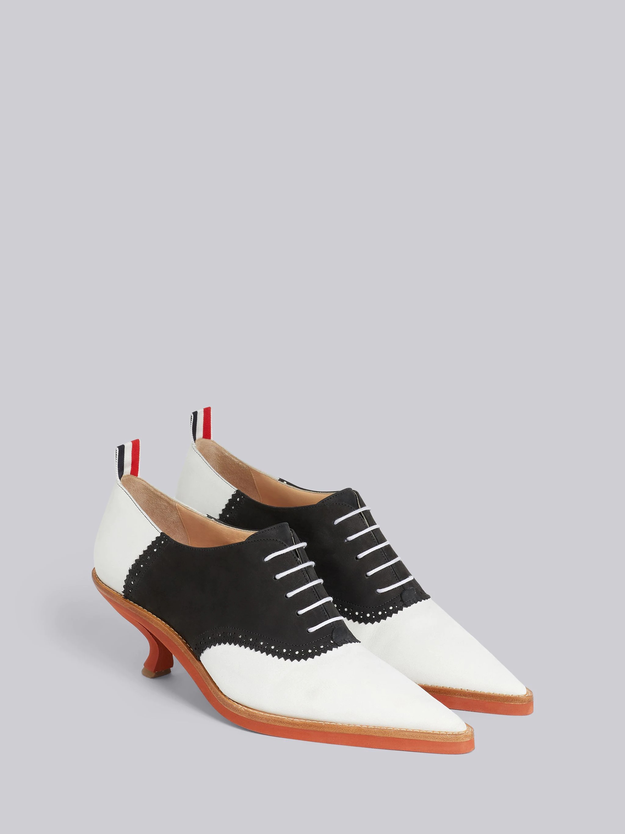 Black and White Suede 50mm Curved Heel Micro Sole Saddle Shoe - 3