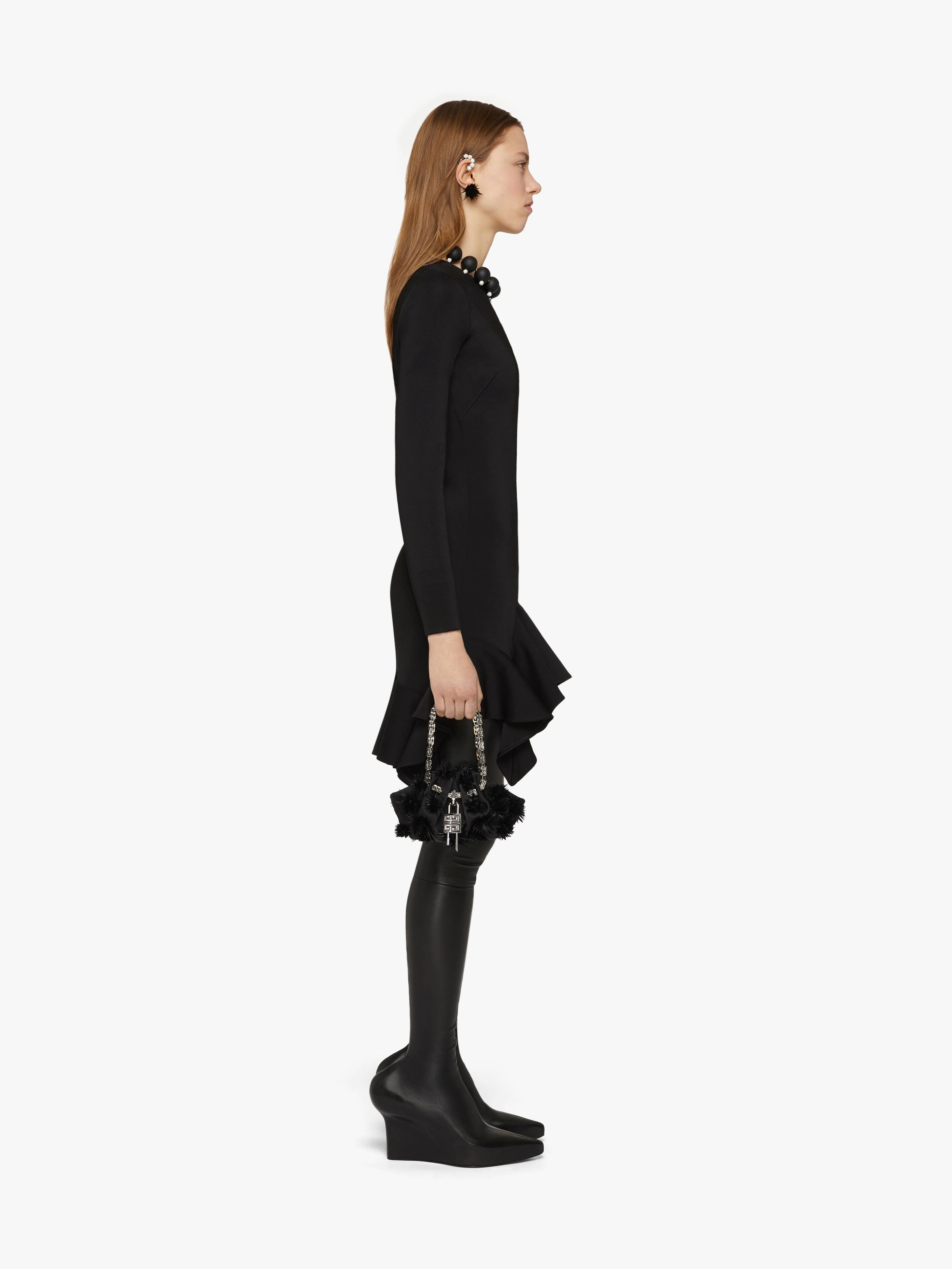 DRESS IN PUNTO MILANO WITH FLOUNCES - 3