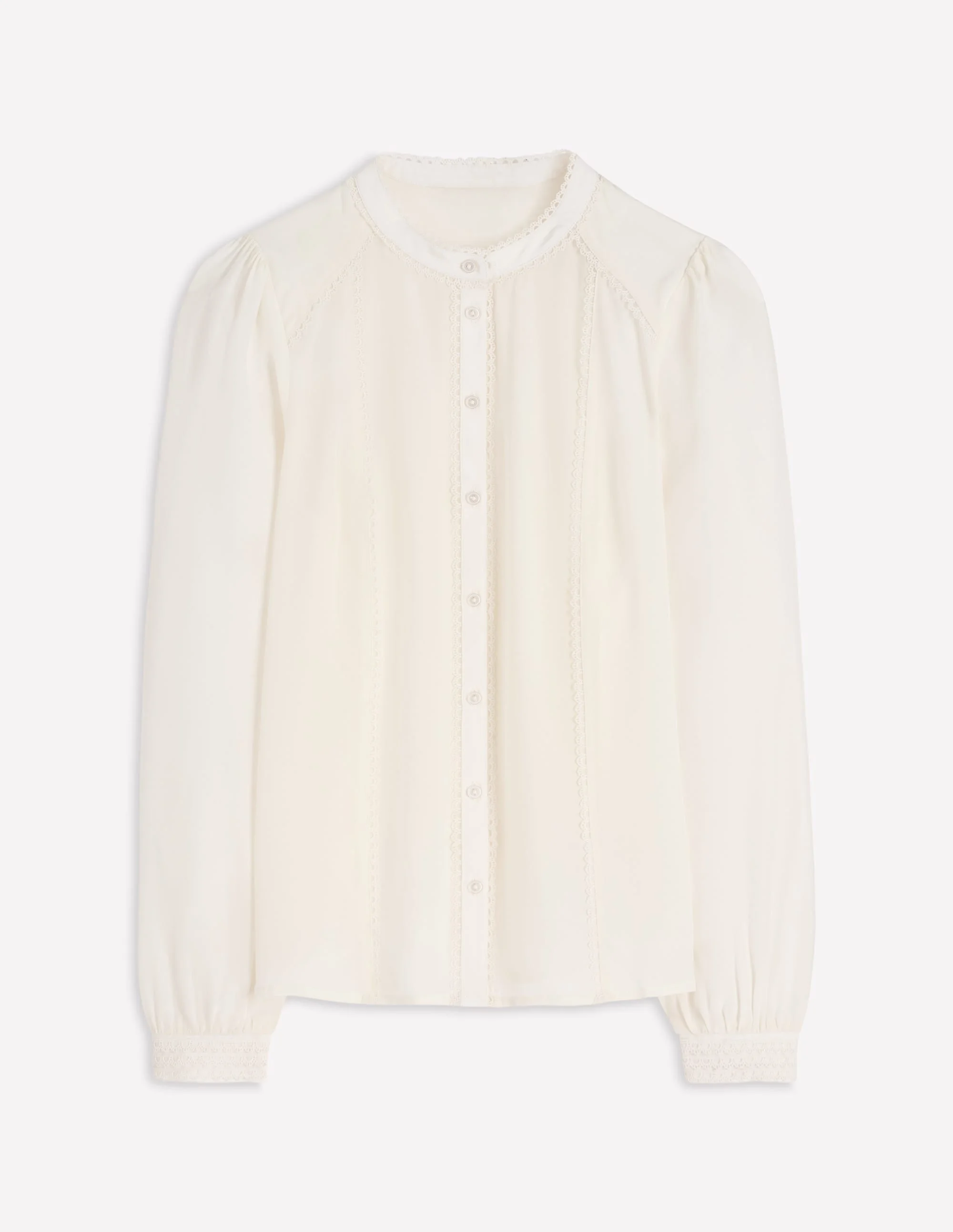 Rhea Trim Detail Silk Top-Ivory - 1