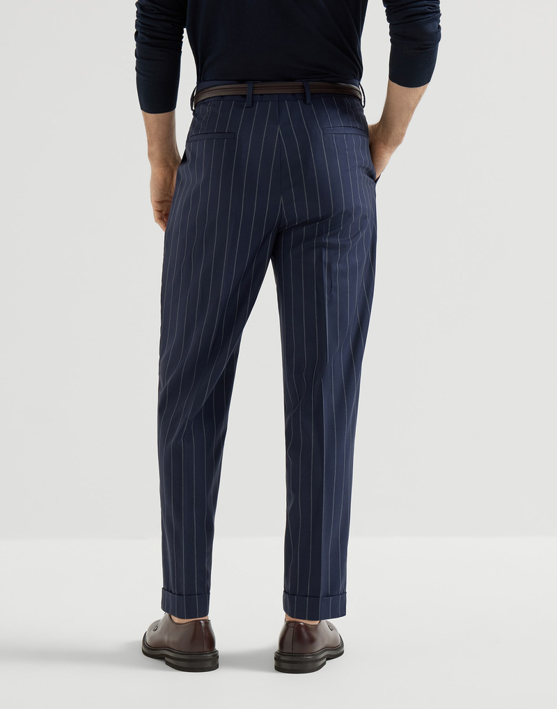 Super 150s virgin wool wide chalk stripe batavia trousers with pleat 3