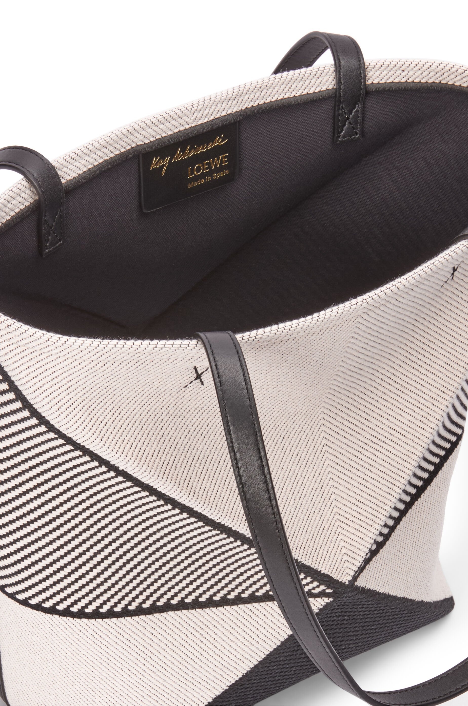 Medium Puzzle Fold tote in canvas jacquard and calfskin - 7