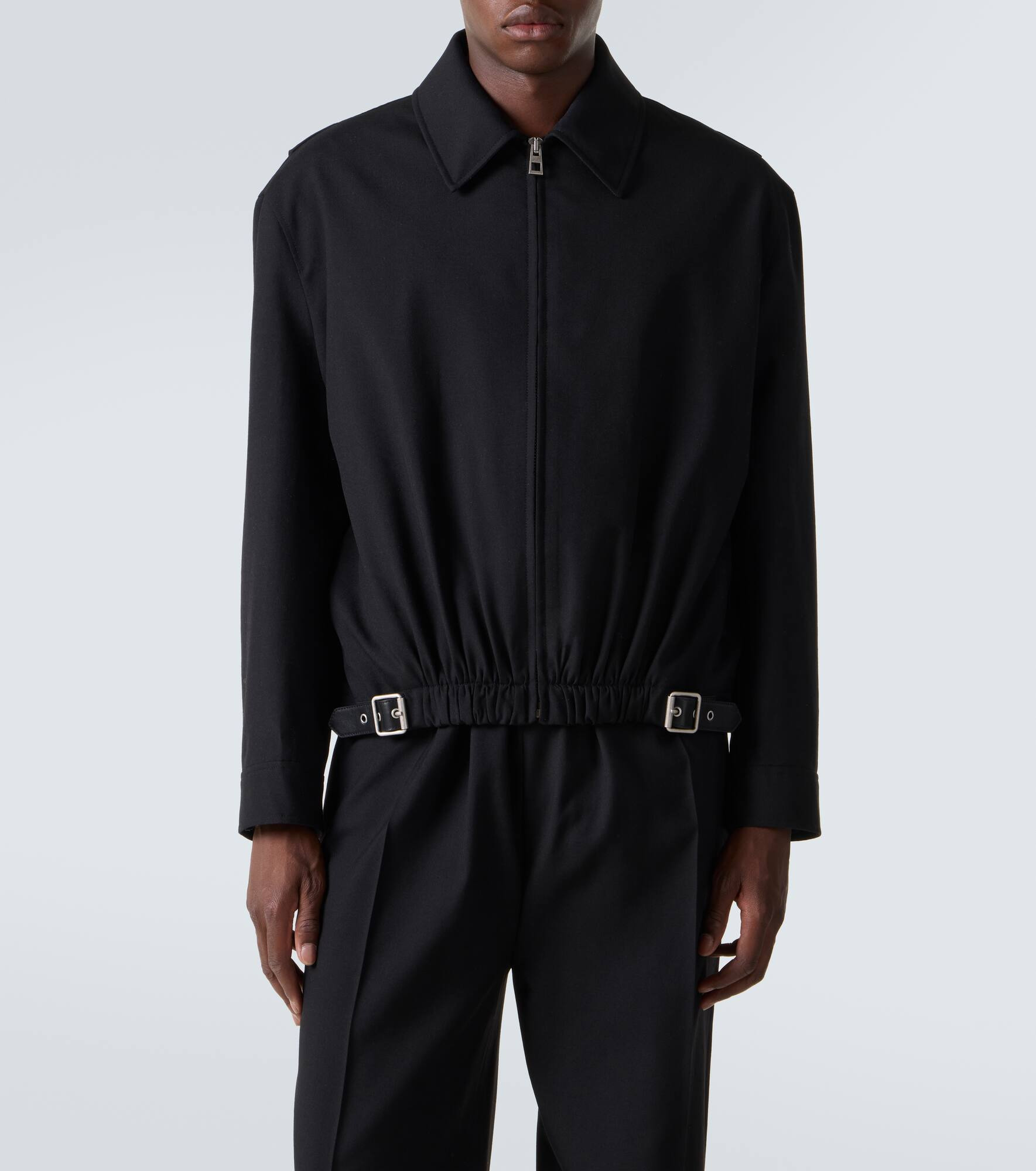 Belted leather-trimmed wool blouson - 3