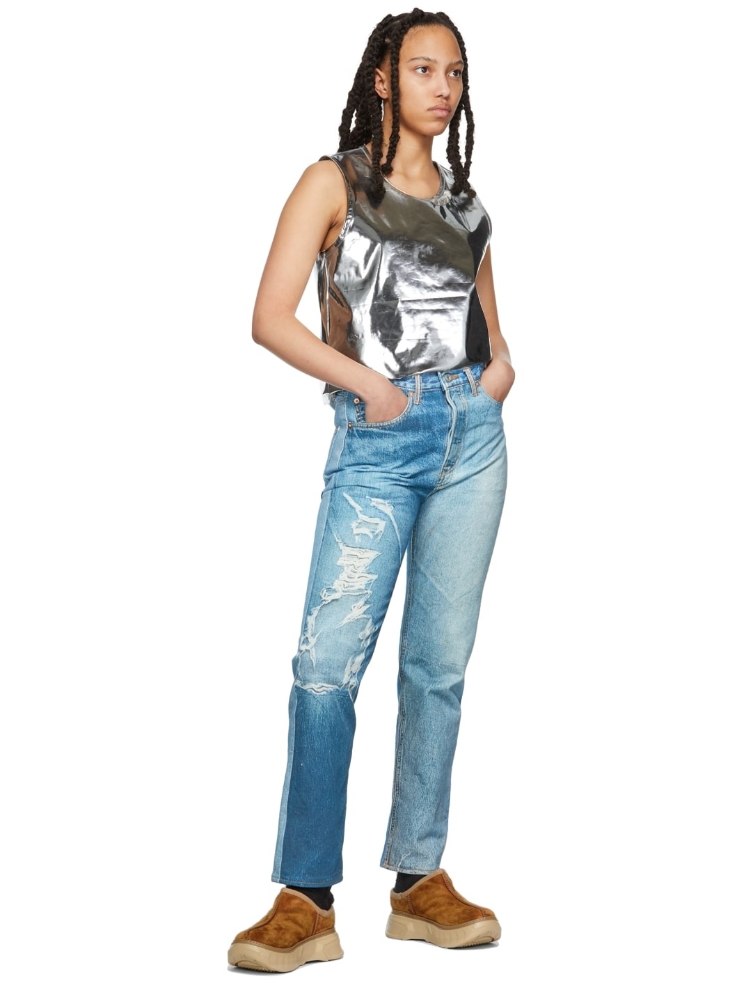 Blue Photo Print Jeans - 4