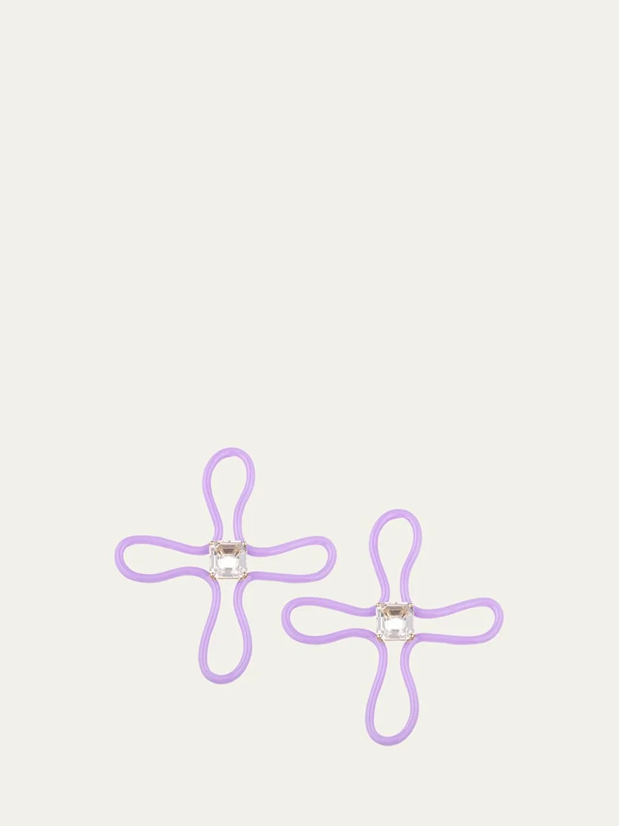 Lucky Flower Earrings with Lavender Enamel and Rock Crystals - 1