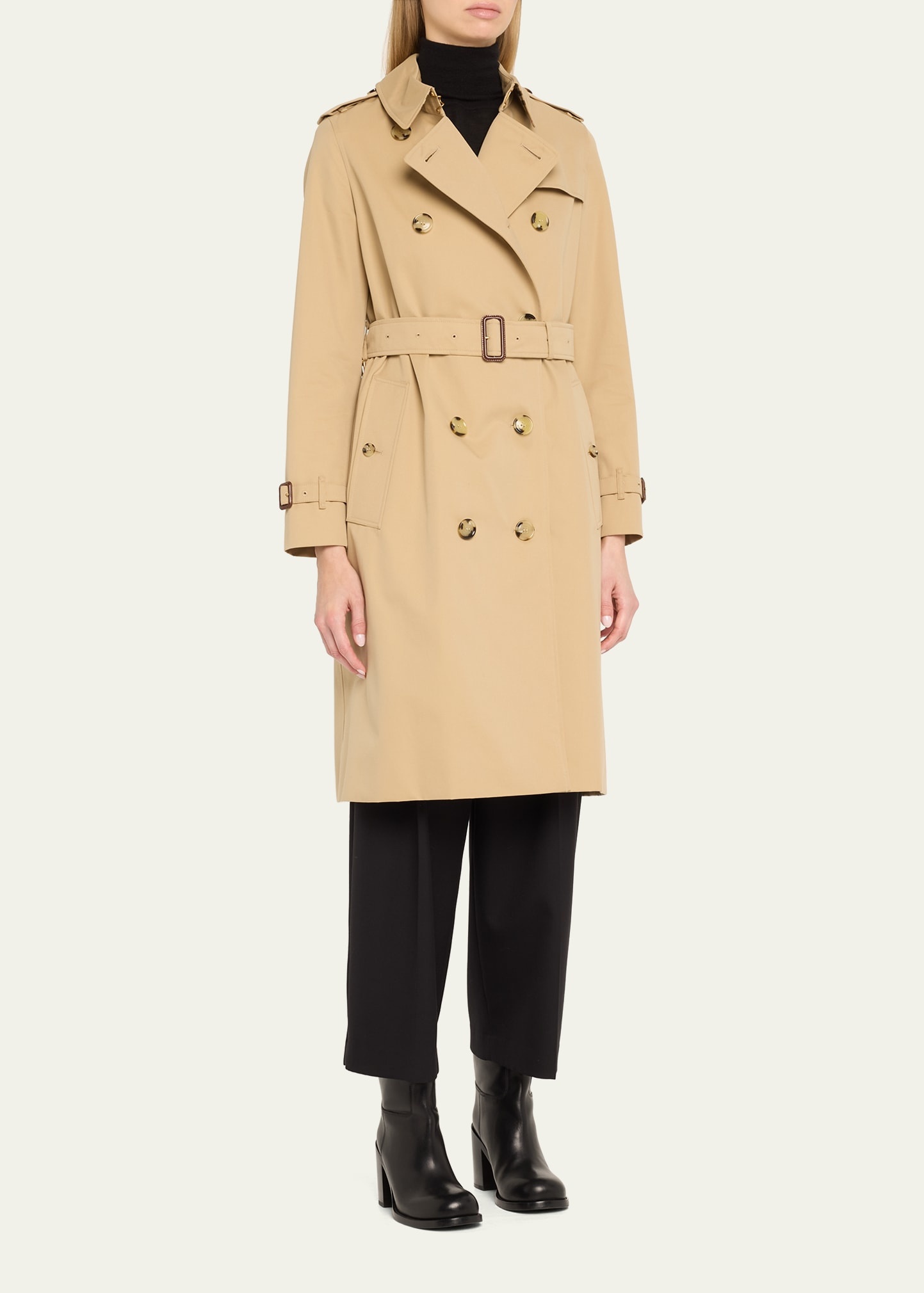 Kensington Organic Belted Double-Breasted Long Trench Coat - 4
