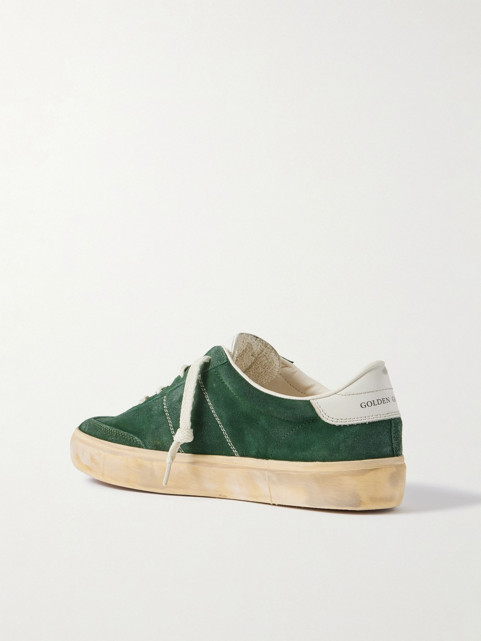 Soul-Star Distressed Leather-Trimmed Suede Sneakers Green - 4
