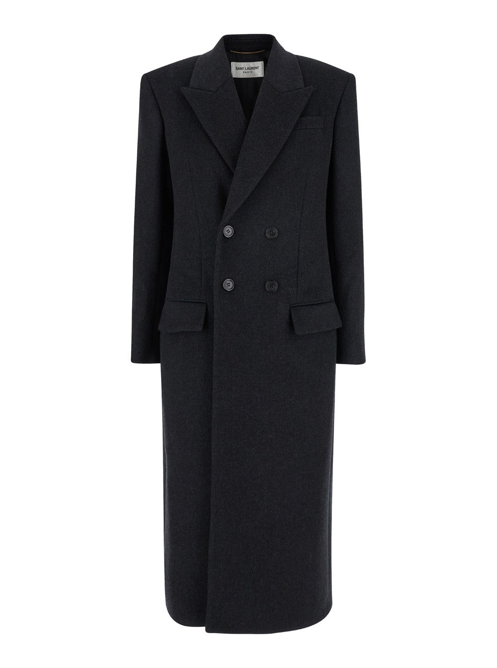 Saint Laurent Women Grey Double-Breasted Coat With Peak Revers In Cashmere And Wool Woman - 1