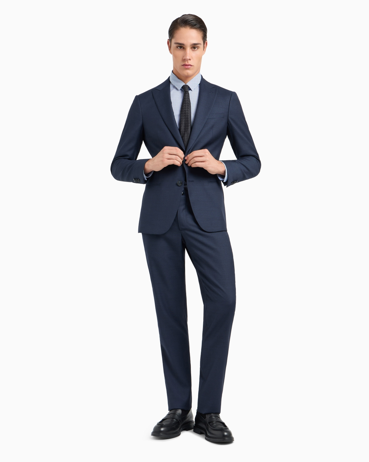 Shirt with a small Italian collar in stretch cotton with jacquard micro-stripes - 4