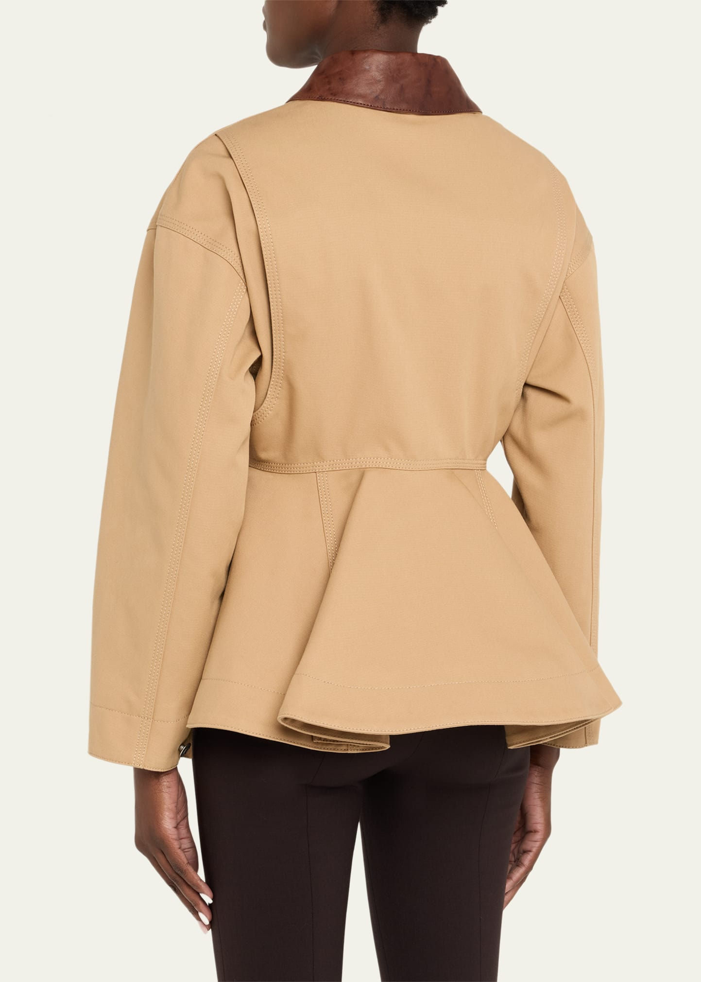 Waisted Canvas Full-Zip Jacket with Lambskin Collar - 3