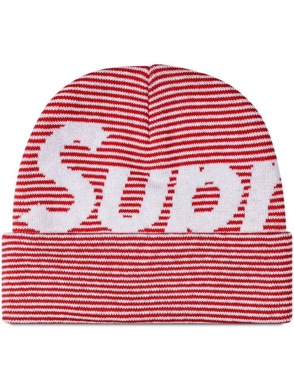 striped big logo beanie - 1