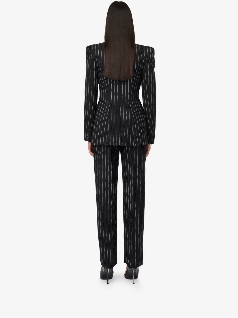 Women's Double Pleat Wide Leg Trousers in Black/ivory - 4