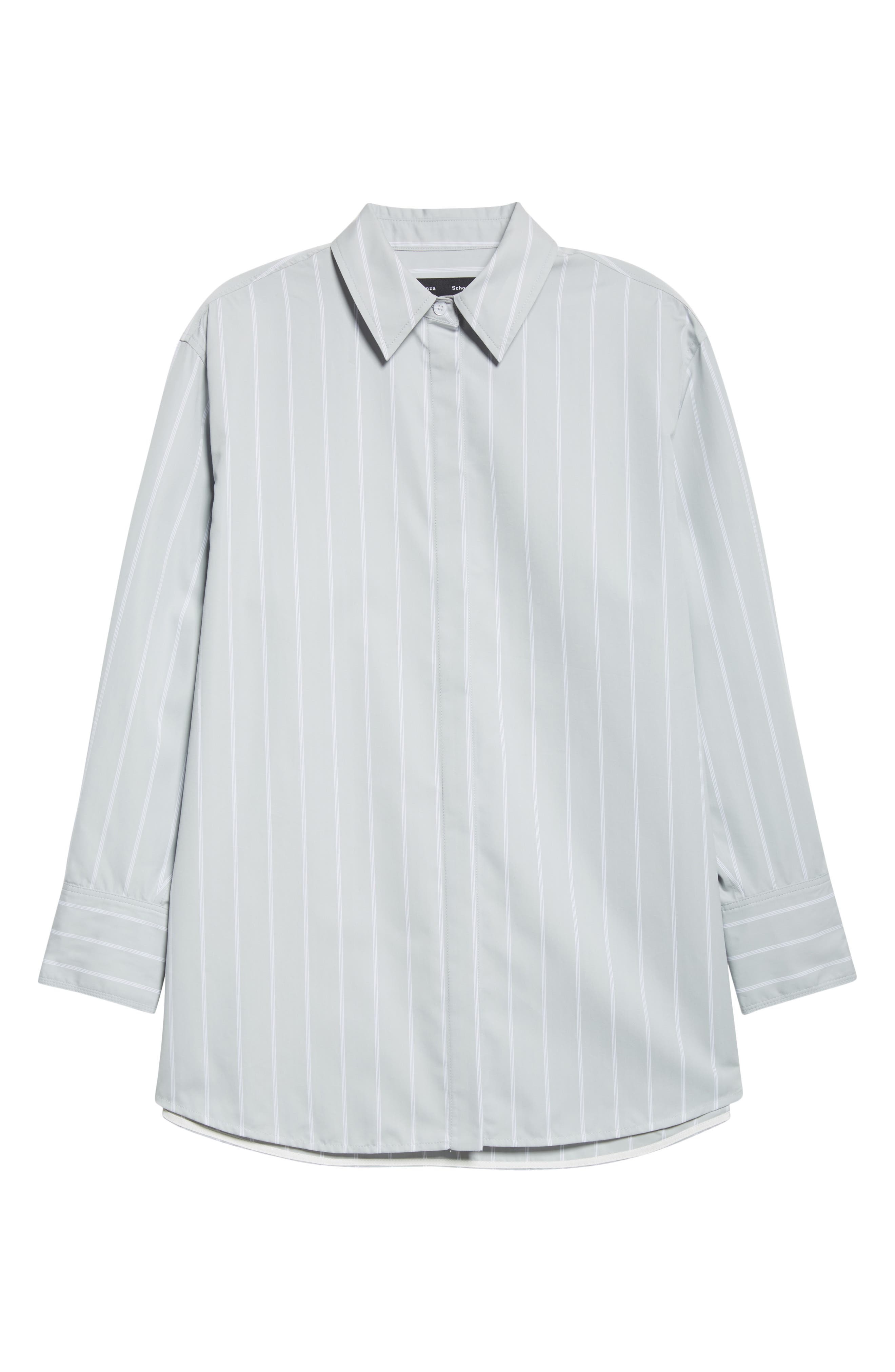 Proenza Schouler Addy Stripe Cotton & Silk Button-Up Shirt in Grey Multi at Nordstrom - 6