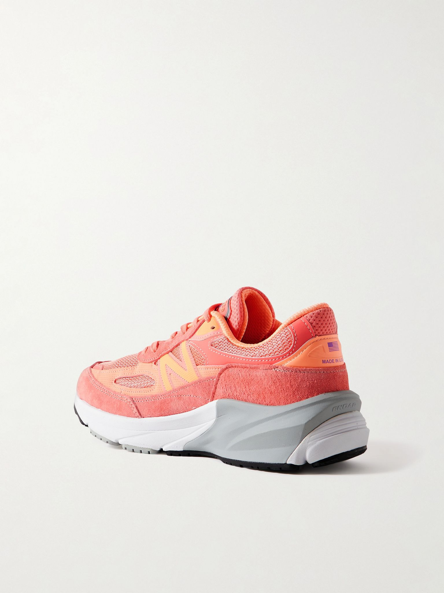 990 V6 Leather-Trimmed Suede and Mesh Sneakers Pink - 4