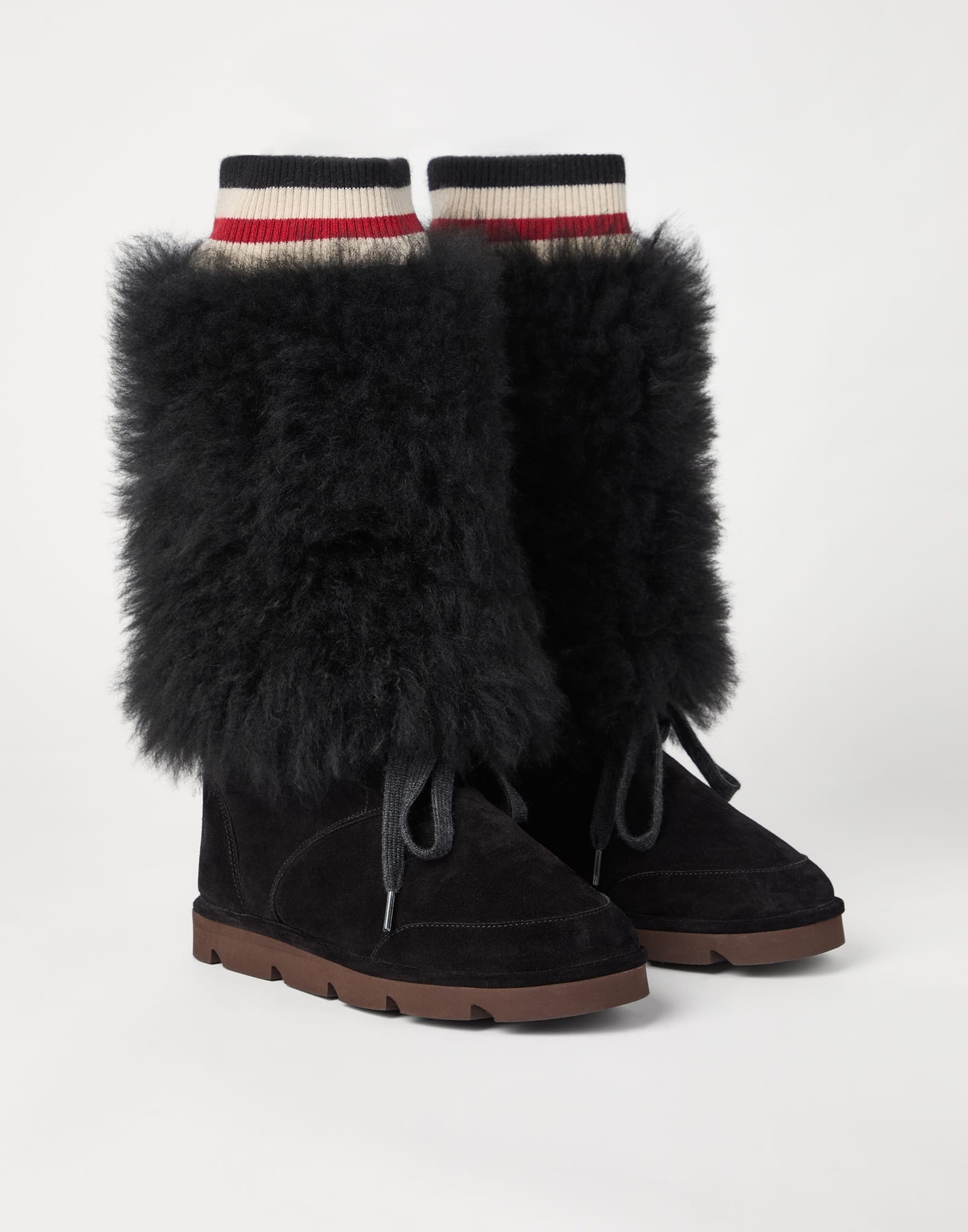 Suede and cashmere knit mountain boots with shearling inserts - 1