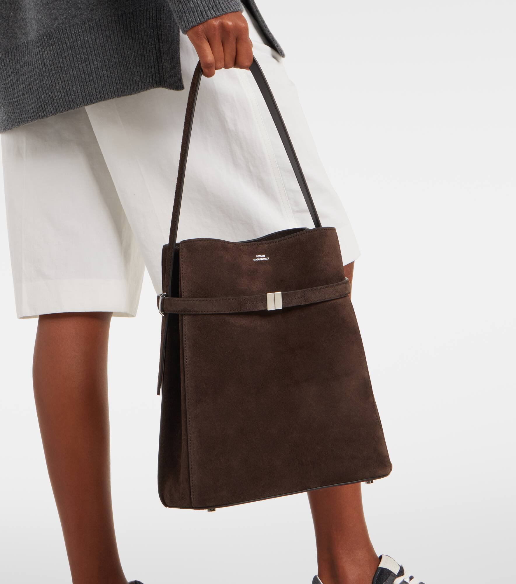 Belted suede bucket bag - 6