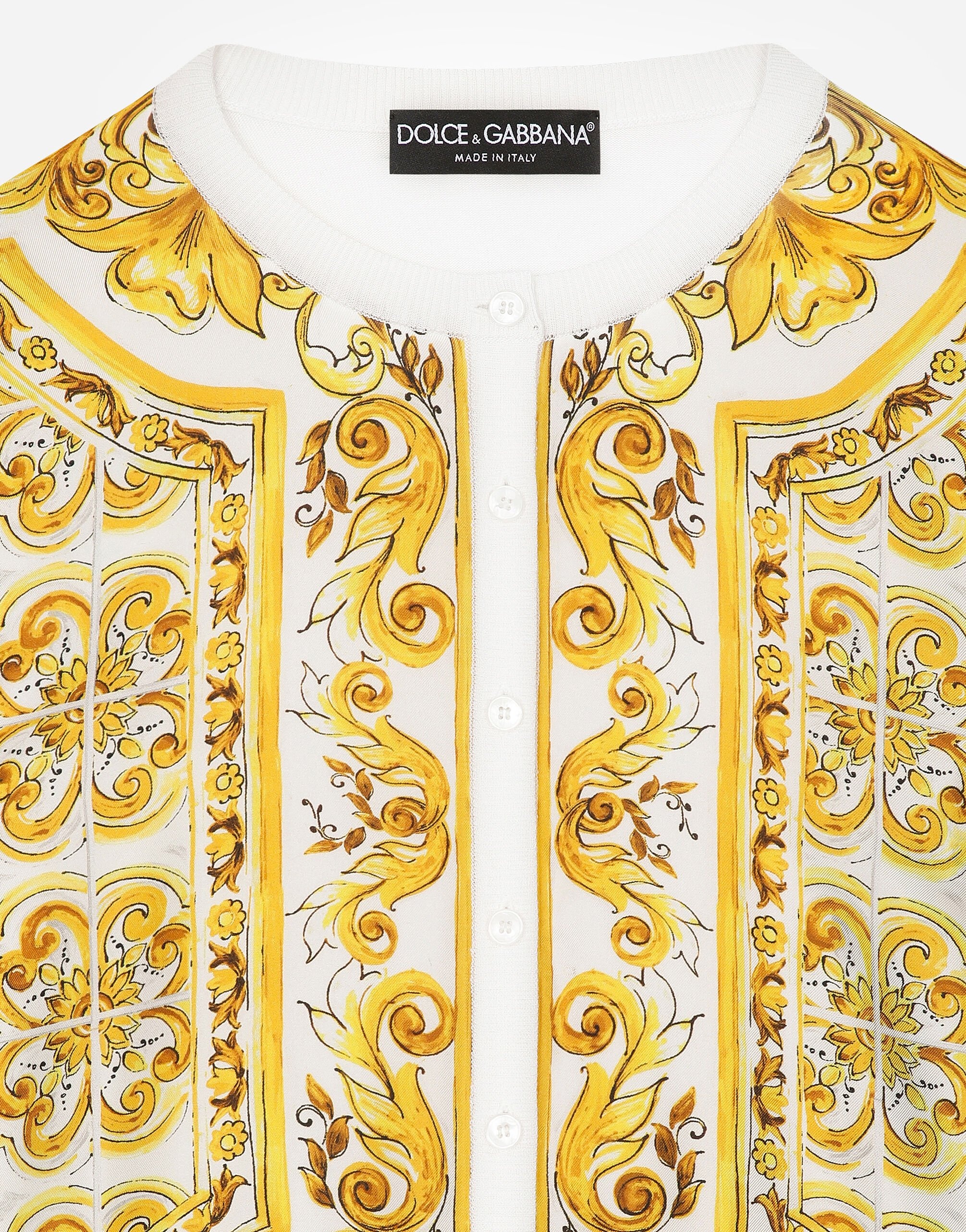 Silk cardigan with majolica-print silk twill panel on the front - 5