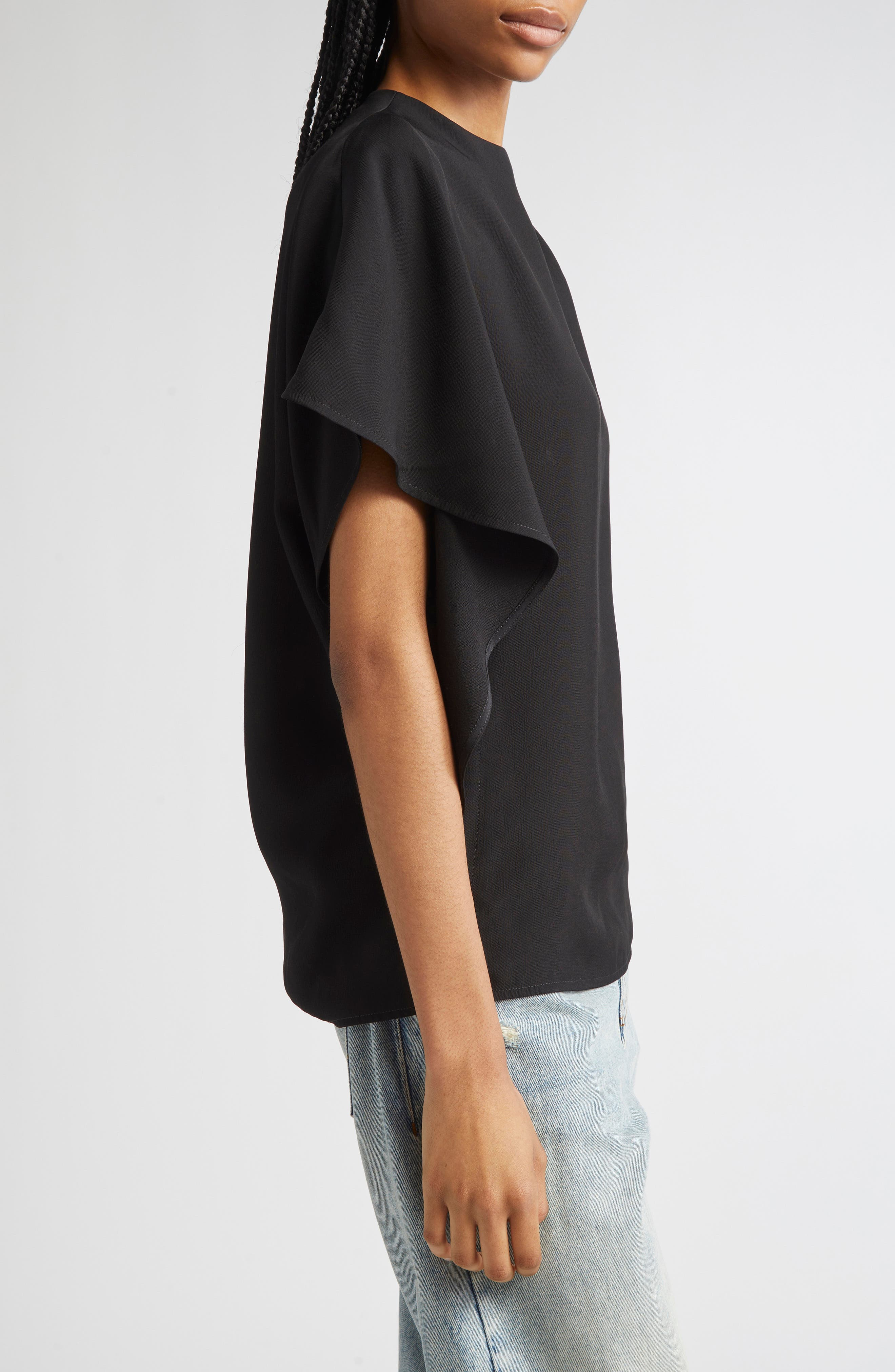 Proenza Schouler Etta Hammered Viscose Asymmetric Sleeve Top in Black at Nordstrom - 4