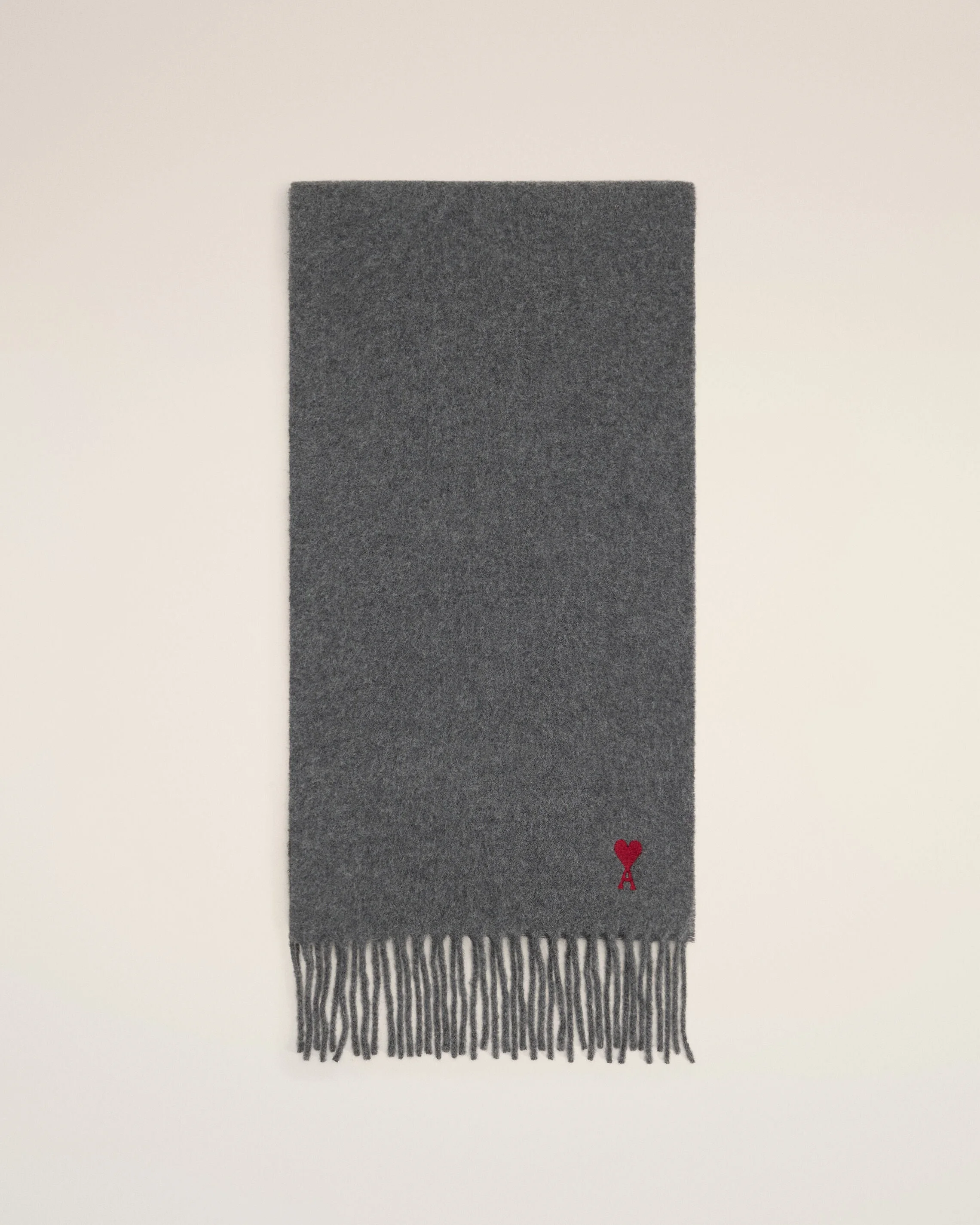 GREY WOOL SCARF WITH AMI DE COEUR - 1