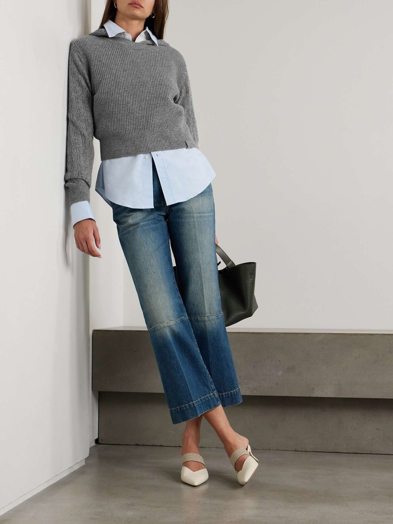 Victoria Beckham Hooded pointelle and waffle-knit stretch-wool sweater outlook