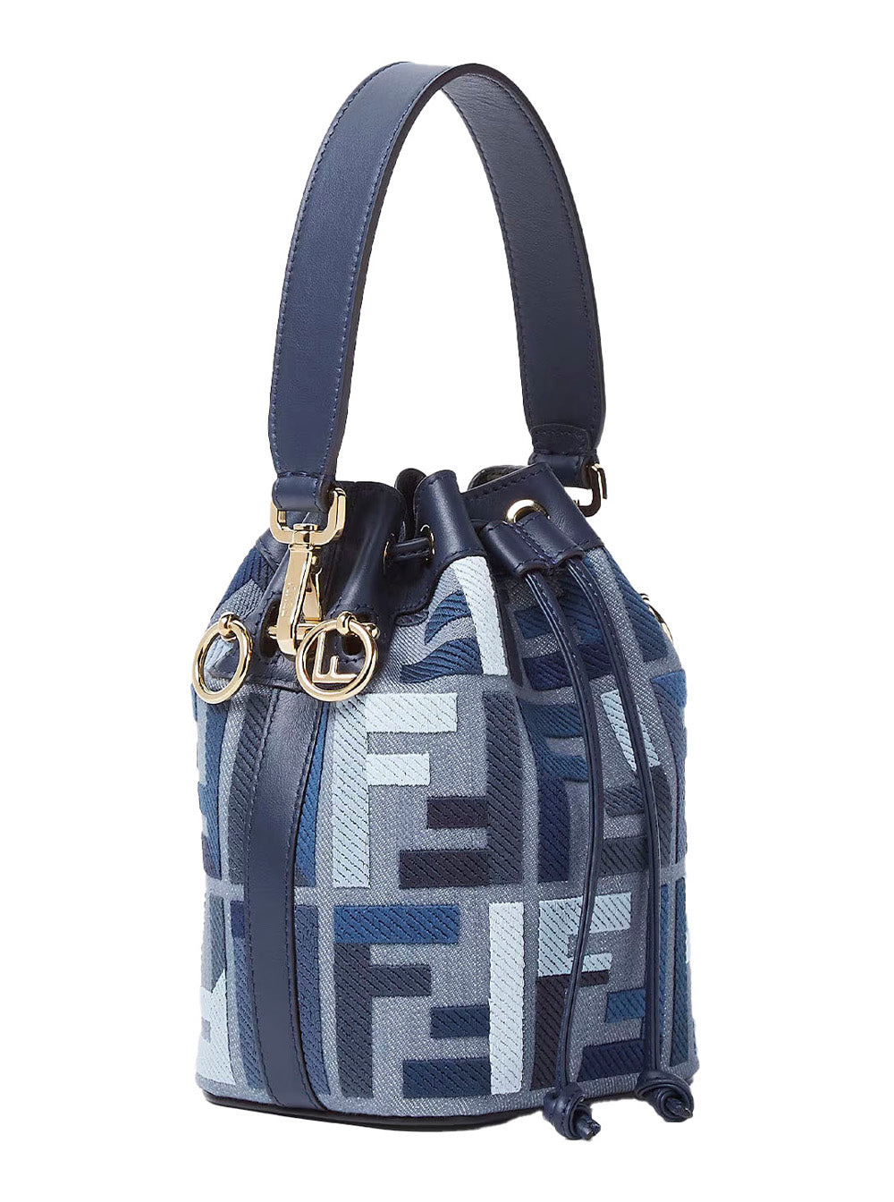 Fendi Women ‘Mon Tresor Mini’ Blue Bucket Bag With Drawstring Closure And All-Over Ff Motif In Cotto - 2