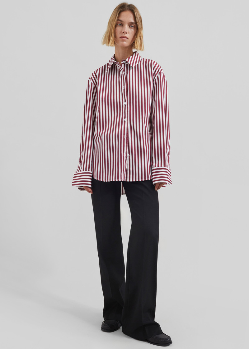 Peri Striped Poplin Shirt - Burgundy/White 12