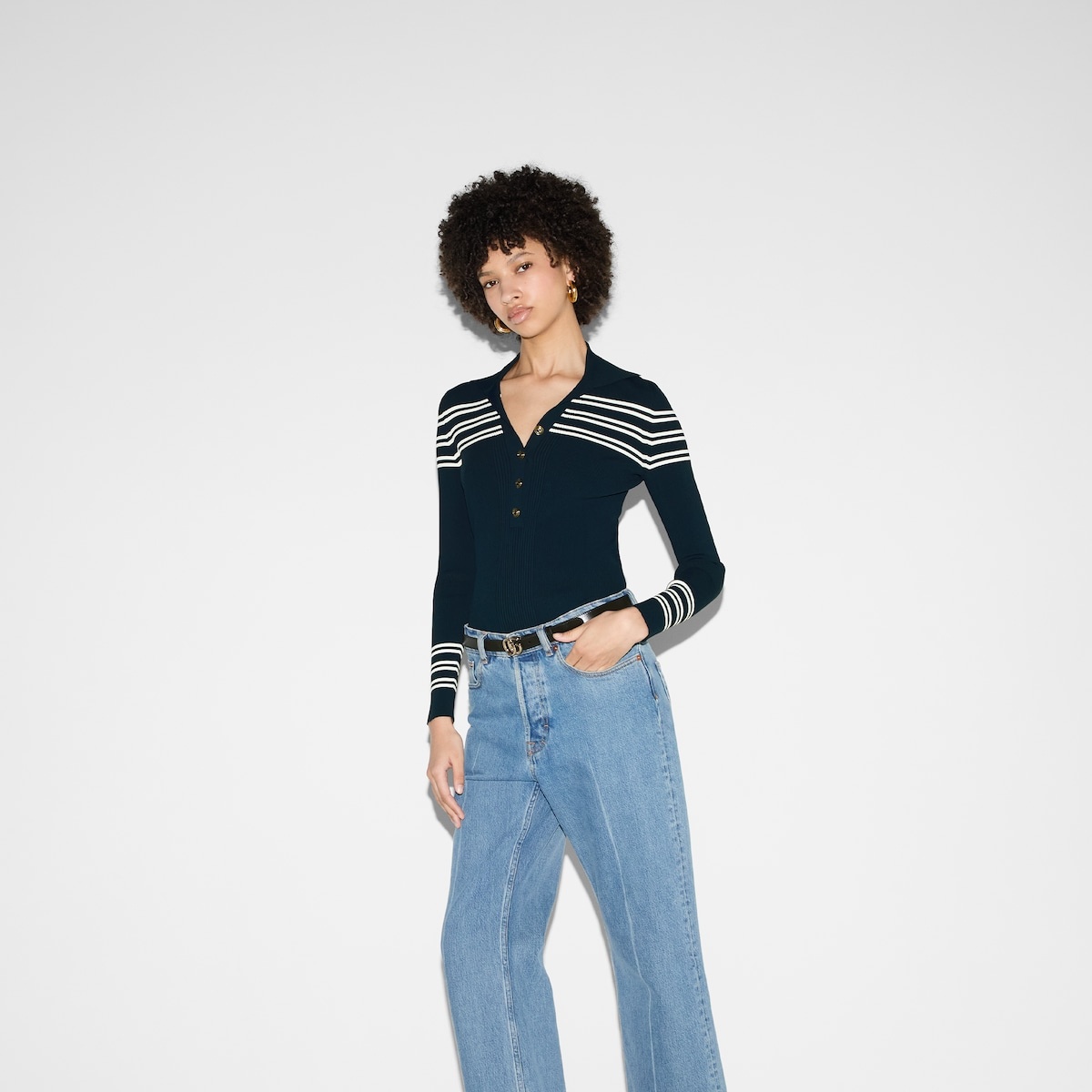 Stretch rib viscose polo top - 6