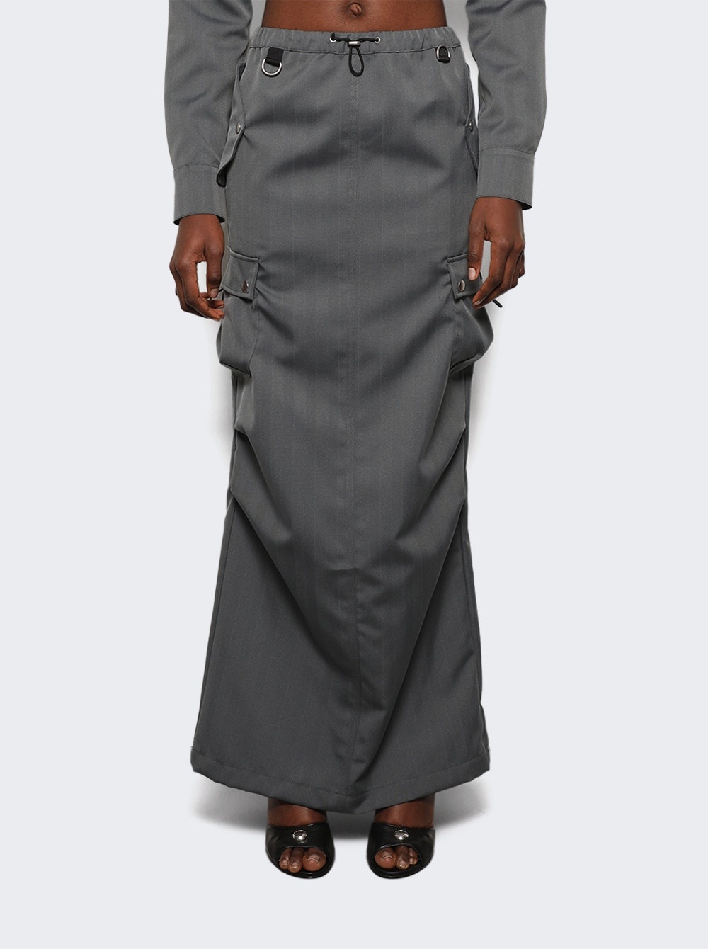 Tailored Cargo Maxi Skirt Grey Black - 3