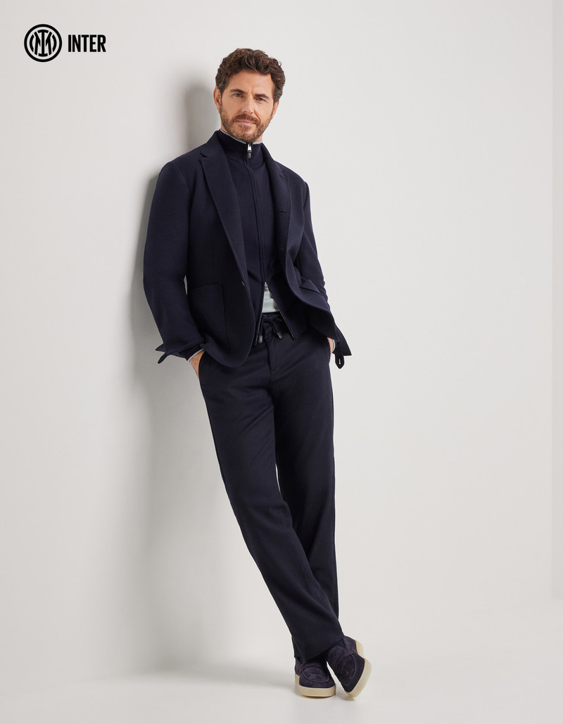 Canali NAVY BLUE WOOL AND COTTON JACKET WITH STAND-UP COLLAR - INTER COLLECTION outlook