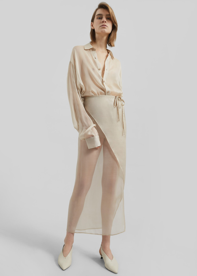 Oria Sheer Silk Chiffon Wrap Skirt - Beige 5