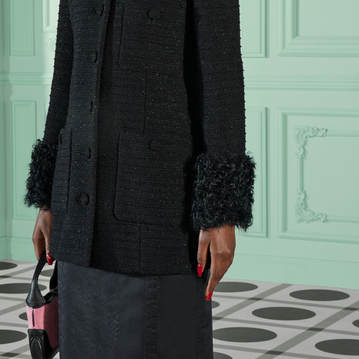 Tweed wool jacket with faux fur cuffs - 3