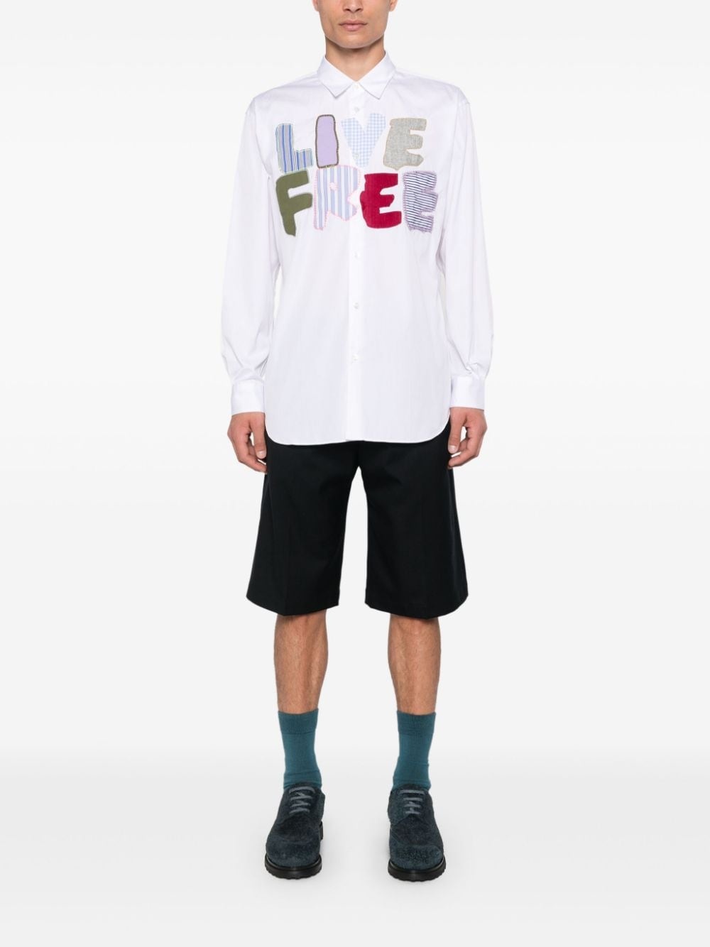 patch-lettering shirt - 2