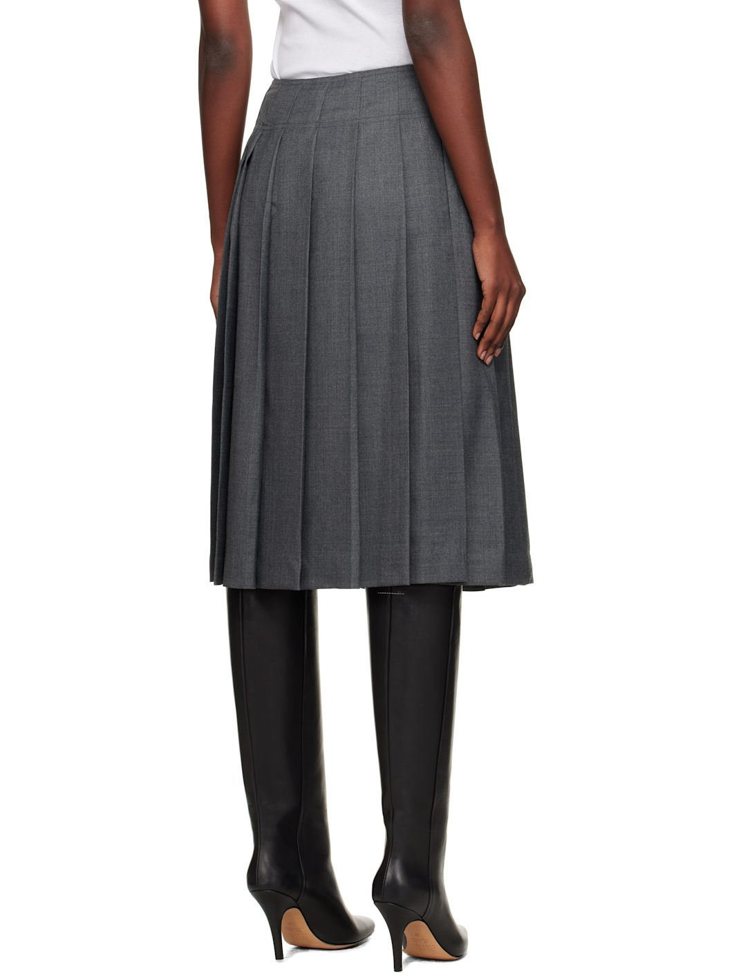 Gray Wool Pleated Midi Skirt - 3