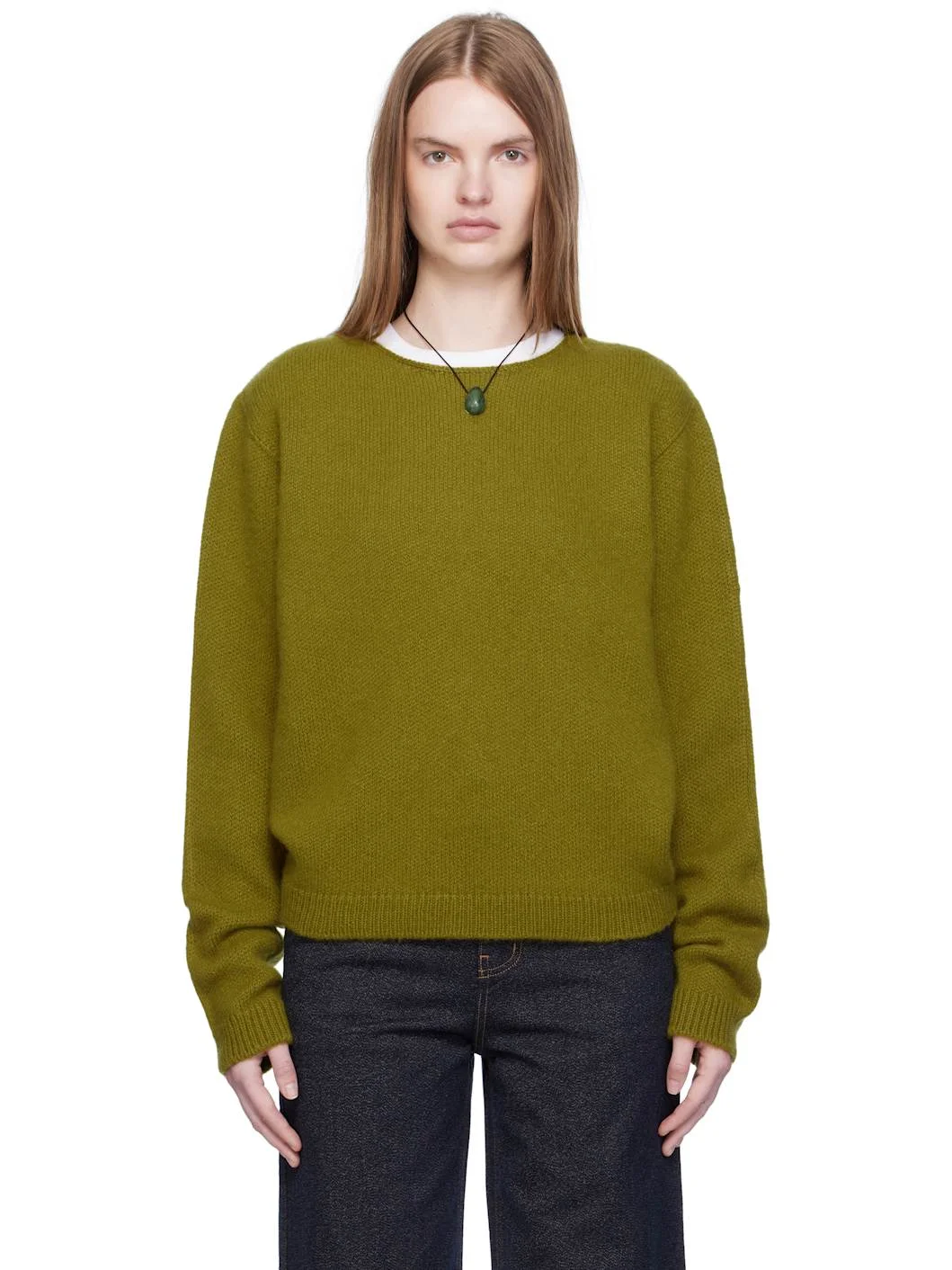Green Wide Neck Cashmere Pullover Sweater - 1