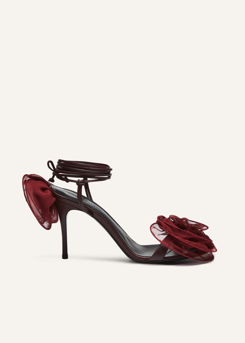 Wrap around double flower sandals in burgundy - 1