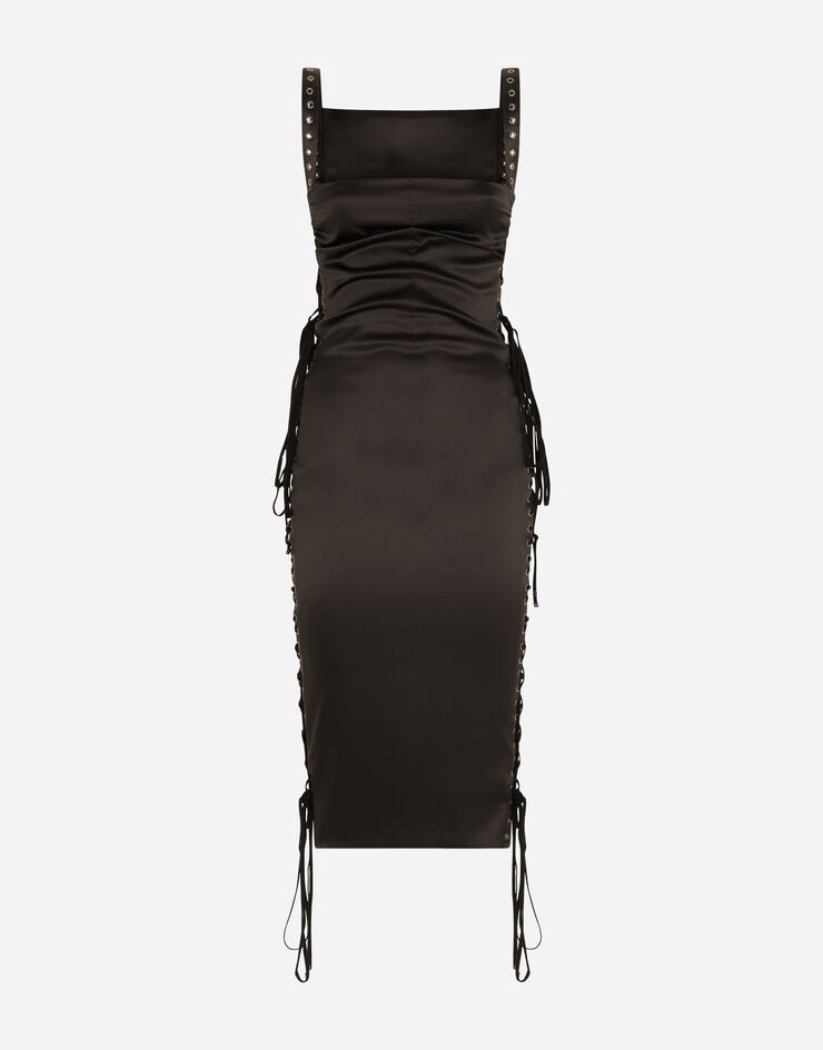 Satin calf-length dress with laces and eyelets - 1
